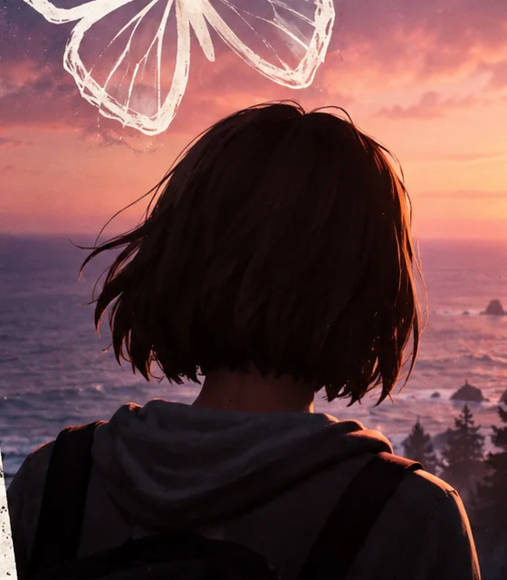 Silhouette einer jungen Frau vor Arcadia Bay